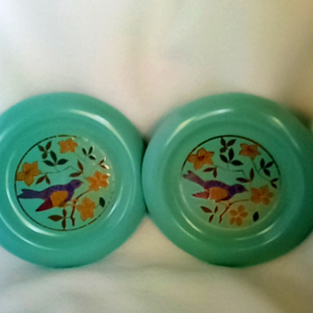 2 German ceramic decorative bird folk art plates